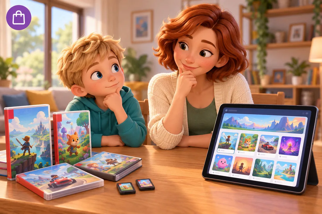 Illustration de Jeux Switch physiques ou dématérialisés : que choisir pour un enfant ?